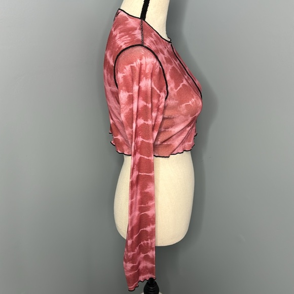***Adika Women’s Pink Tie Dye Long Sleeve Crop Top Sz S - Picture 2 of 5